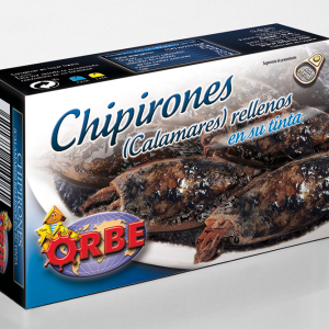 Calamares enteros rellenos en su tinta de Orbe 115 g.